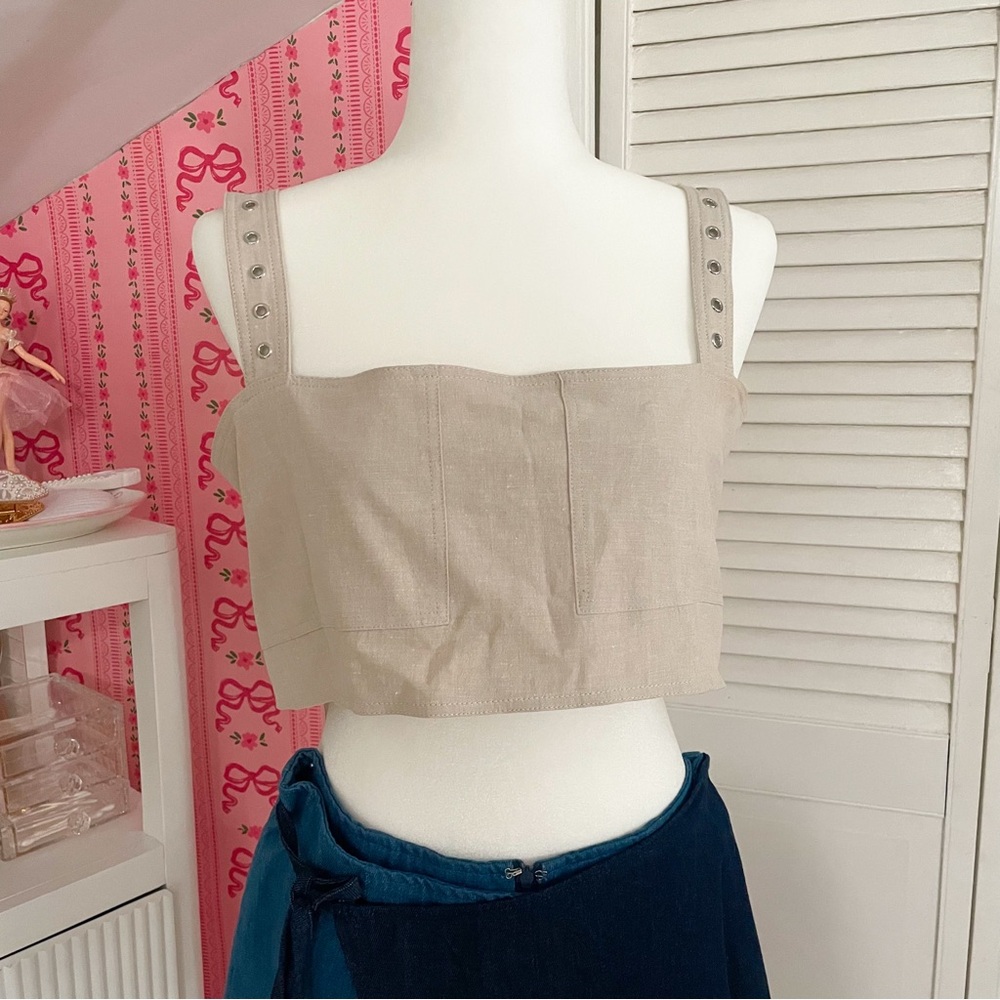 Zara Beige Studded Strap Crop Top